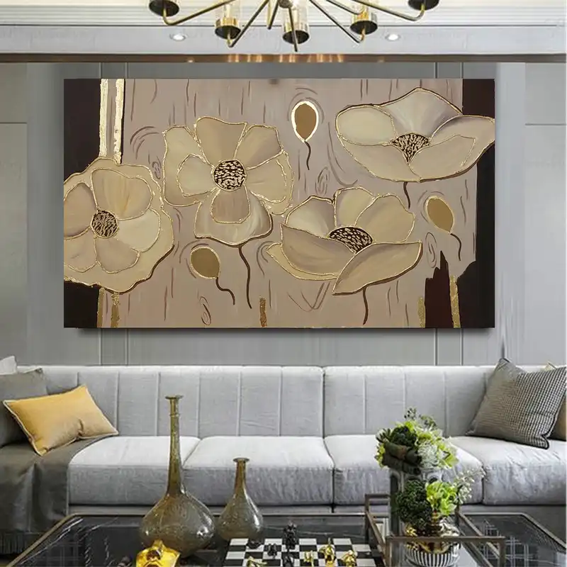 تابلو نقاشی ورق طلا طرح گل کد 0091