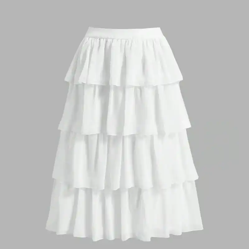 دامن چین‌دار زنانه مدل چهارطبقه رنگ سفید