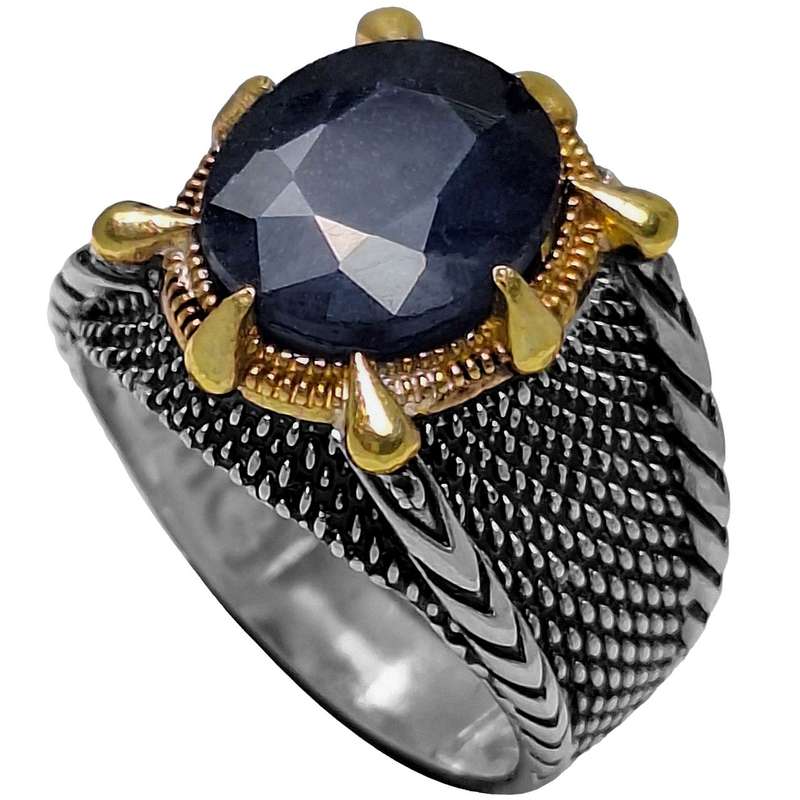 انگشتر نقره مردانه مدل یاقوت کبود رکاب دراگون