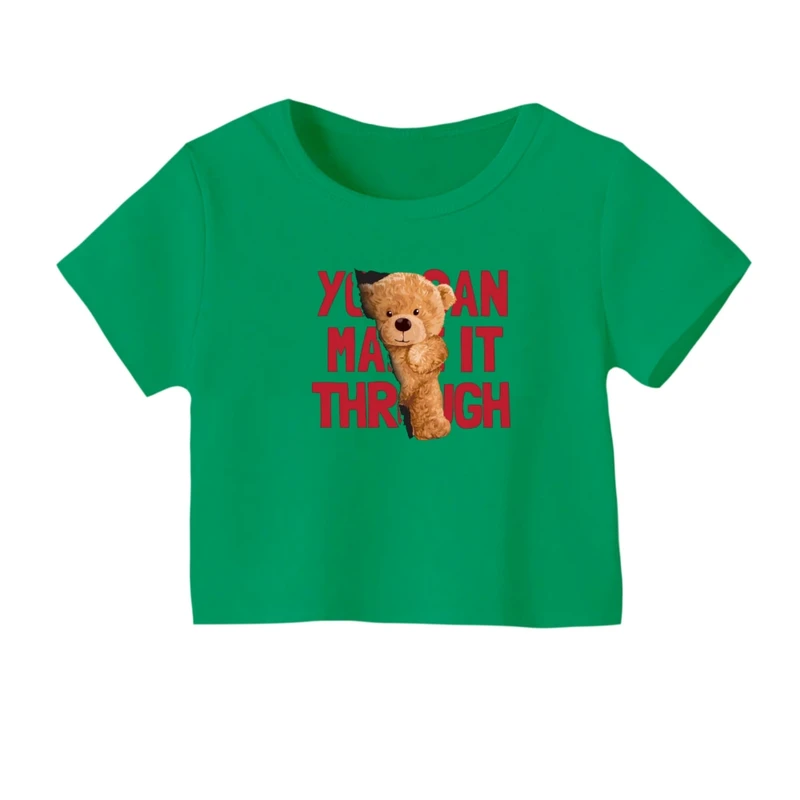 کراپ‌ تی‌شرت آستین کوتاه زنانه مدل نوشته تدی