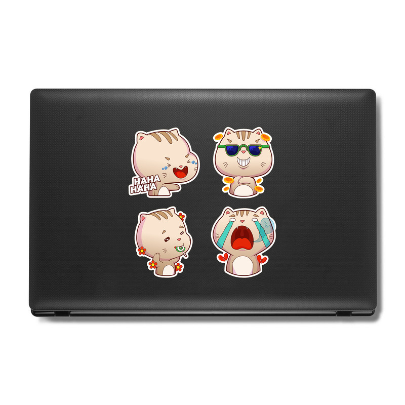 استیکر لپ تاپ و موبایل بووم طرح گربه احساسی کد MR71 مجموعه 4 عددی
