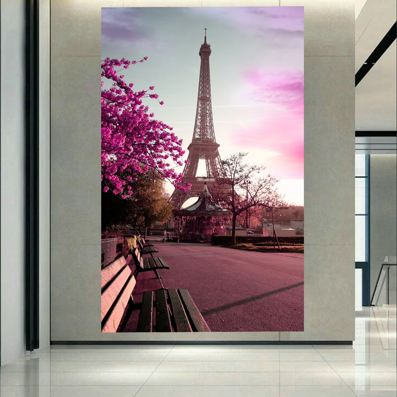 پوستر مدل بک لایت طرح برج ایفل شکوفه های صورتی کد AR1540