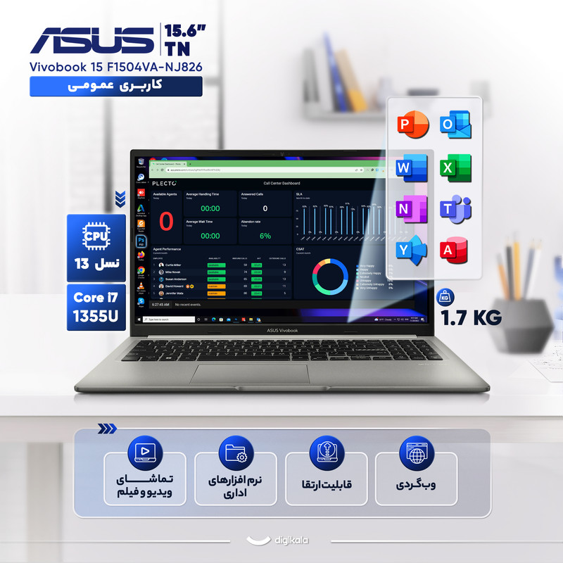 لپ تاپ ایسوس Vivobook 15 F1504VA نمای نیمه باز