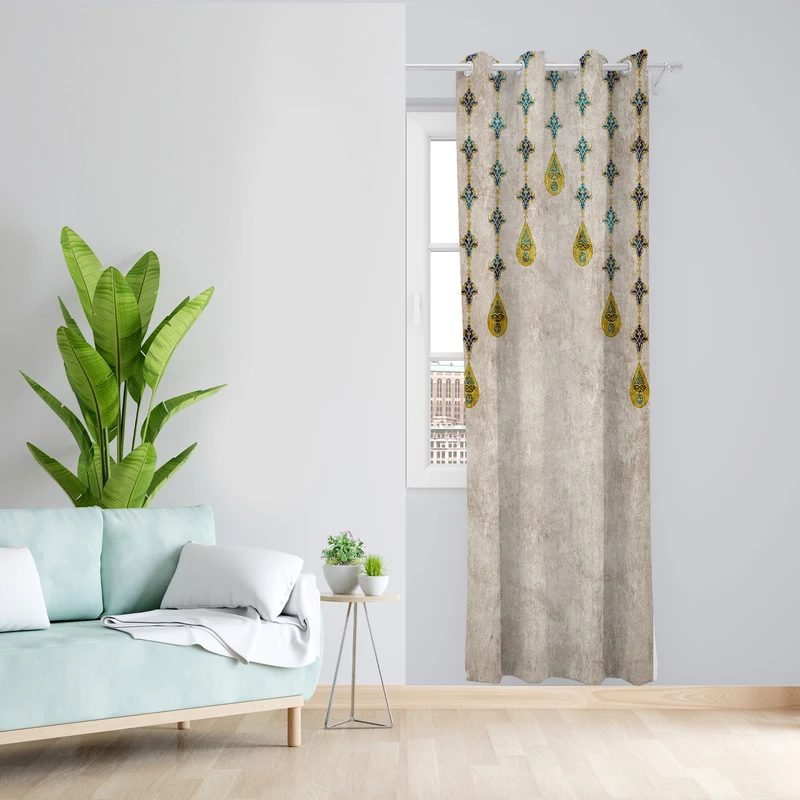 پرده طرح سنتی مدل مخمل پانچی کد L 1070R Z سایز 140x200 سانتی متر