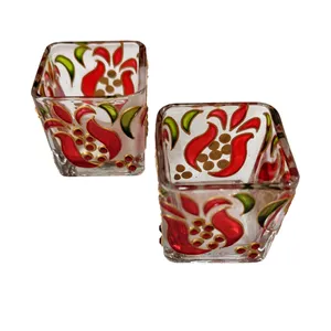جاشمعی شیشه ای طرح‌ انار نگین کوبی مجموعه دو عددی