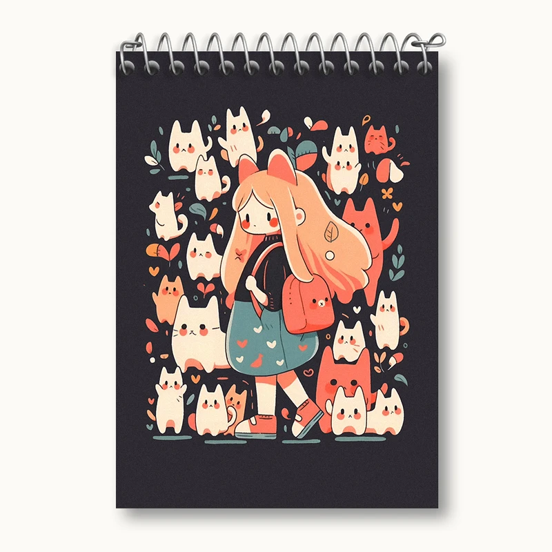 دفتر یادداشت 50 برگ خندالو طرح دخترانه و گربه کد N4425