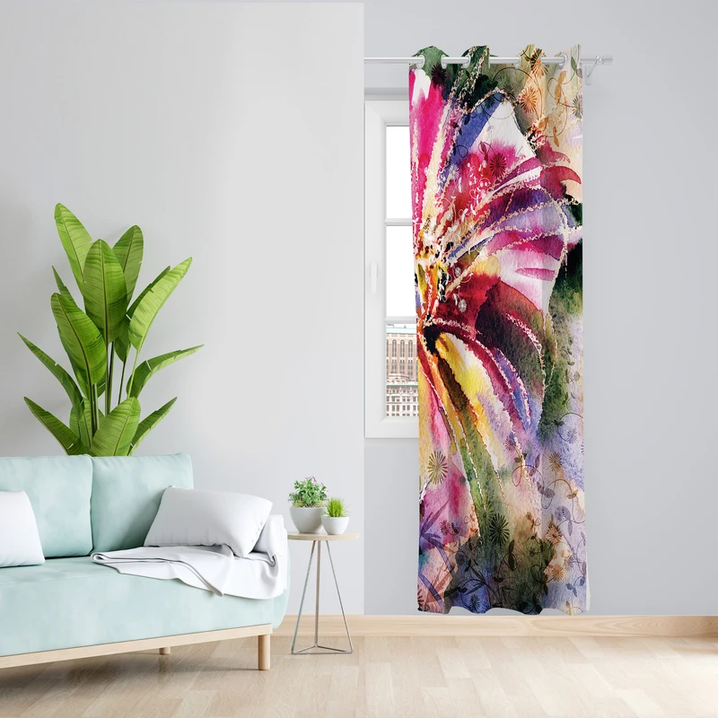 پرده طرح گل مدل مخمل پانچی کد L 451 Z سایز 140x200 سانتی متر