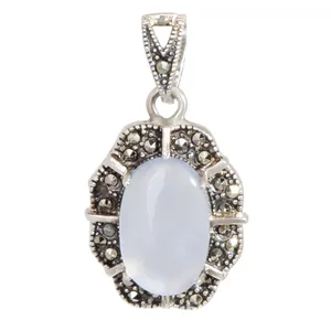 آویز گردنبند نقره زنانه بازرگانی میلادی مدل عقیق کبود کد PK_165