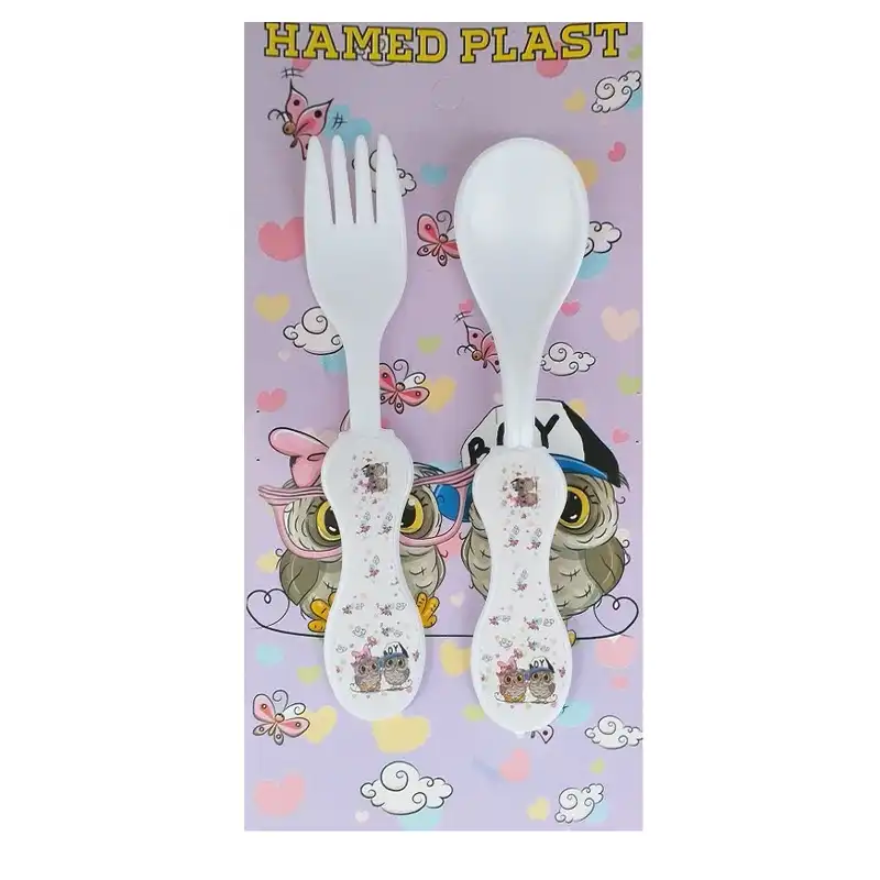 ست قاشق و چنگال کودک مدل جغد بسته 2 عددی