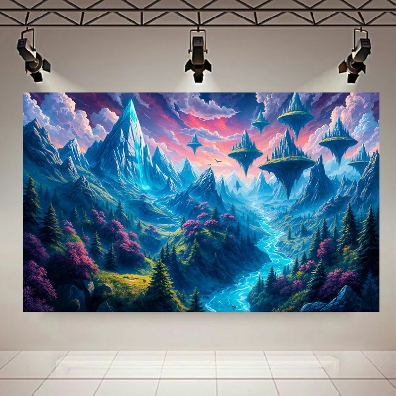 تابلو بوم طرح مخمل جزایر شناور مدل فانتزی کد AR3058435