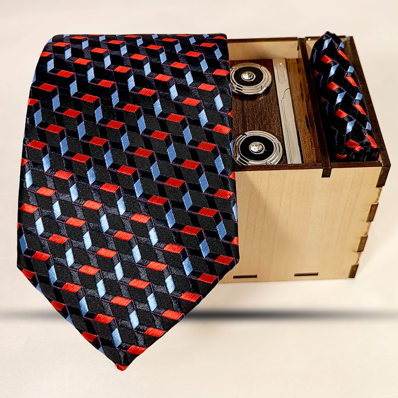 ست کراوات و دستمال جیب و دکمه سردست و گیره کراوات مردانه مدل 522