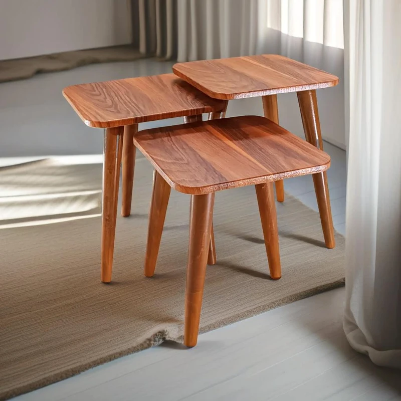 میز عسلی مربع مدل مینیمال 322 کد 11 مجموعه سه عددی