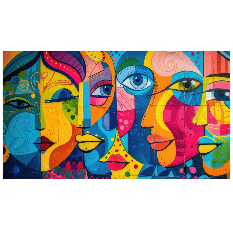 فرش پارچه‌ای مدل فرشینه طرح چهره کوبیسم رنگارنگ کد AR3060402