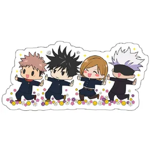 استیکر مدل Jujutsu Kaisen Main Team Yuuji Megumi Nobara Satoru Chibi with Flowers