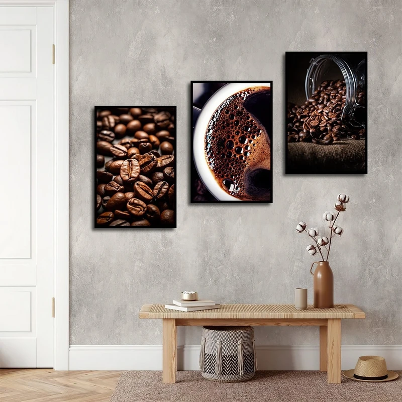 تابلو بکلیت طرح کافه و فنجان قهوه مدل شاین اکلیلی B-2821 مجموعه 3 عددی