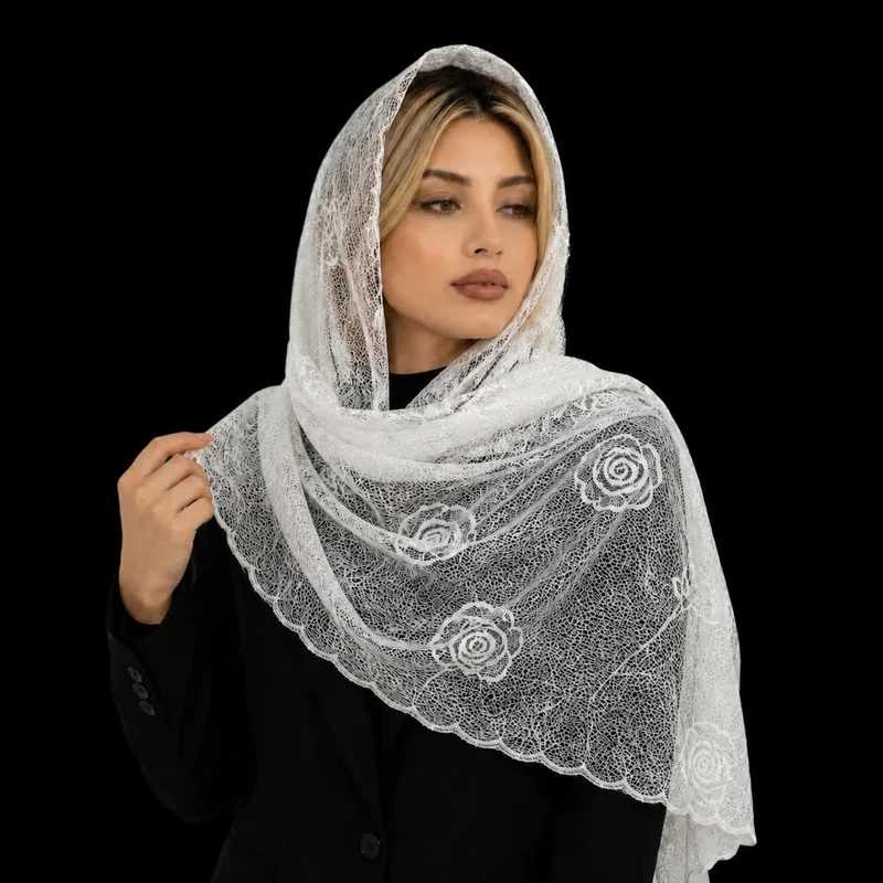 شال زنانه مدل گل‌دار تور دیاموند