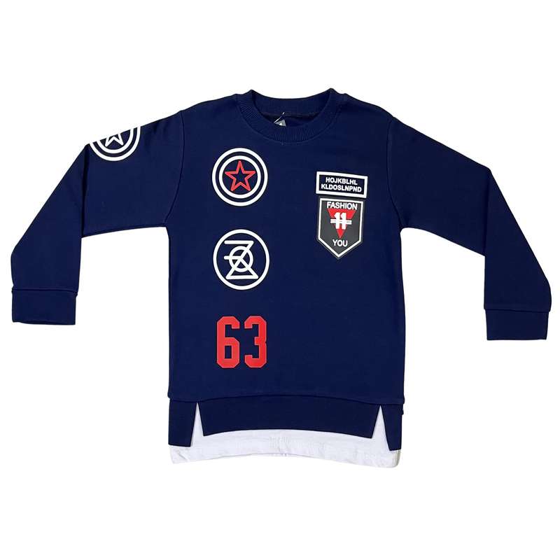 سویشرت پسرانه مدل نوشته 63 رنگ سرمه ای