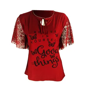 بلوز آستین کوتاه زنانه مدل پروانه رنگ قرمز