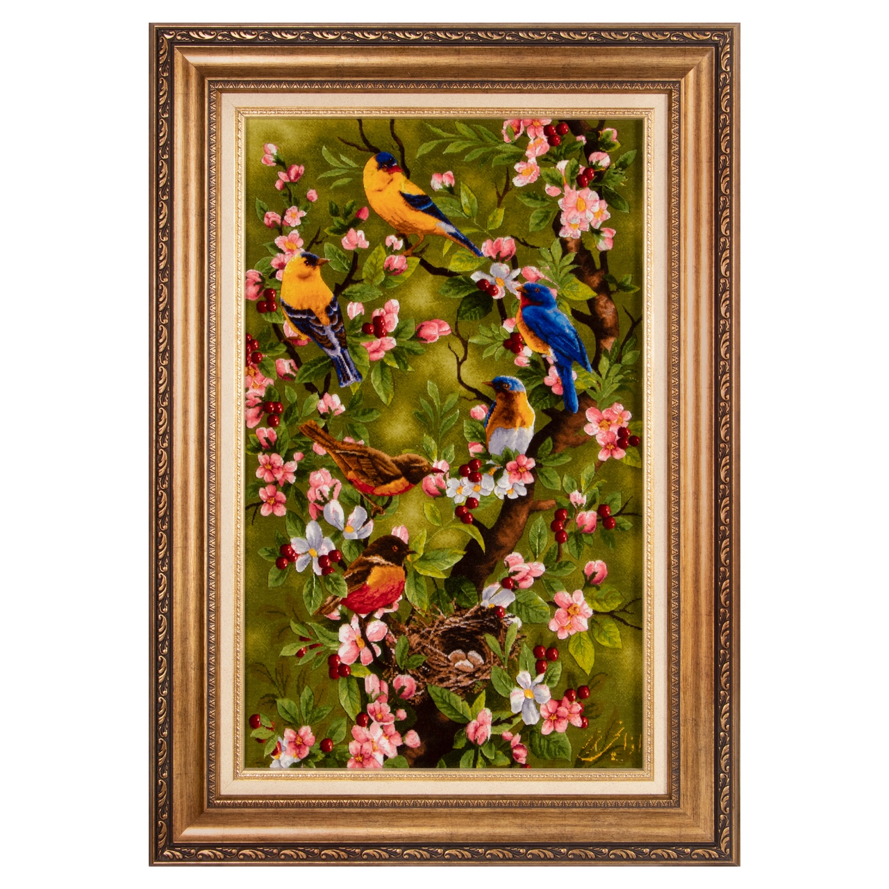 تابلو فرش دستباف سی پرشیا مدل پرندگان و شکوفه های بهاری کد 902955
