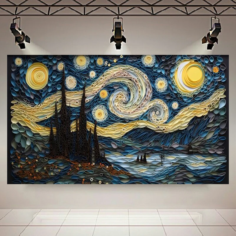 تابلو بوم طرح مخمل انتزاعی مدل شب پر ستاره ونگوگ کد AR303948