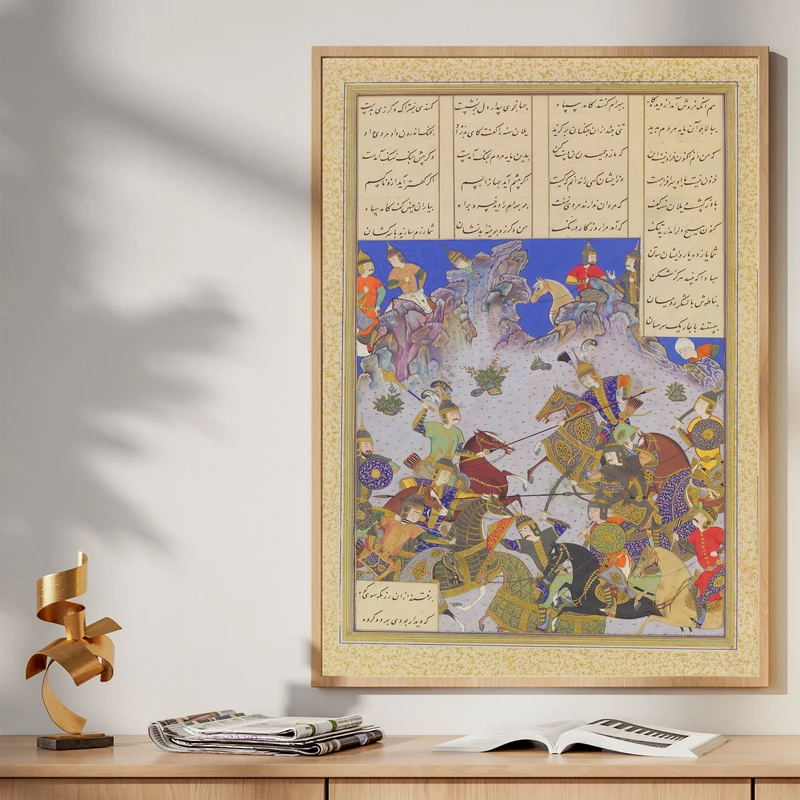 تابلو طرح نگارگری شاهنامه مدل G01149 فریم کرم روشن