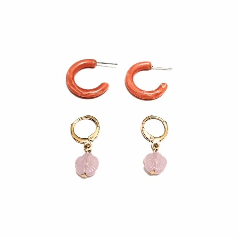 گوشواره زنانه سیکس مدل شکوفه بهار و آبنباتی بسته 2 عددی