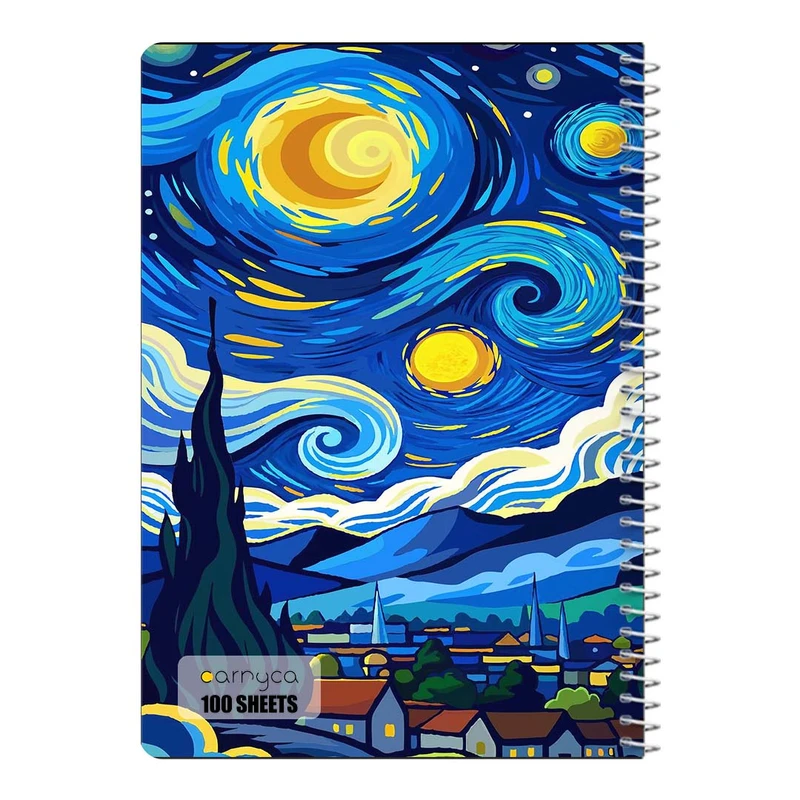 دفتر مشق 100 برگ سیمی کارنیکا طرح شب پرستاره فانتزی ون گوگ Fantasy Starry Night Van Gogh کد 85060