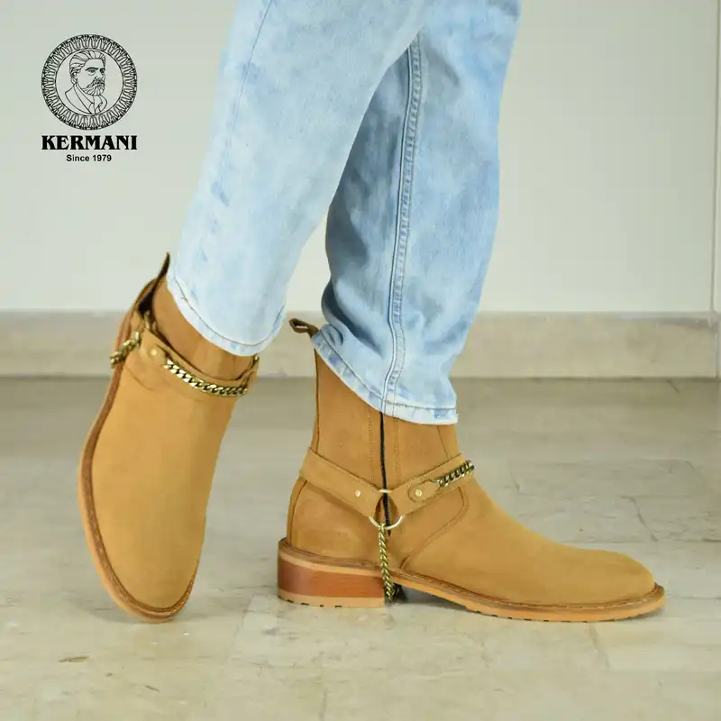 نیم بوت مردانه کرمانی مدل جیر دستدوز طبیعی کد 653 رنگ عسلی
