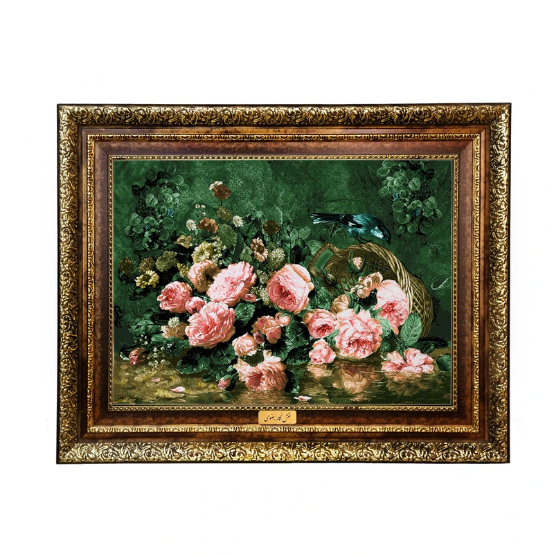 تابلو فرش ماشینی نقش نگار رضوی طرح گل کد 2350KH