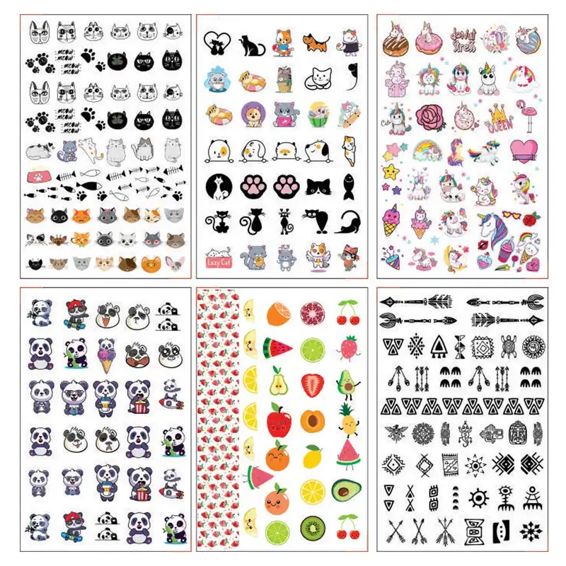 برچسب لنز ناخن طرح یونیکورن پاندا گربه کد N65 مجموعه 6 عددی