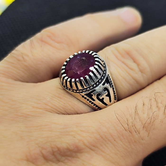 انگشتر نقره مردانه مدل سنگ یاقوت آفریقایی کد 77