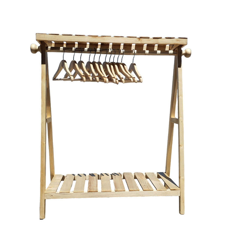 رگال لباس مدل چوبی کودک به همراه 10 چوب لباسی چوبی