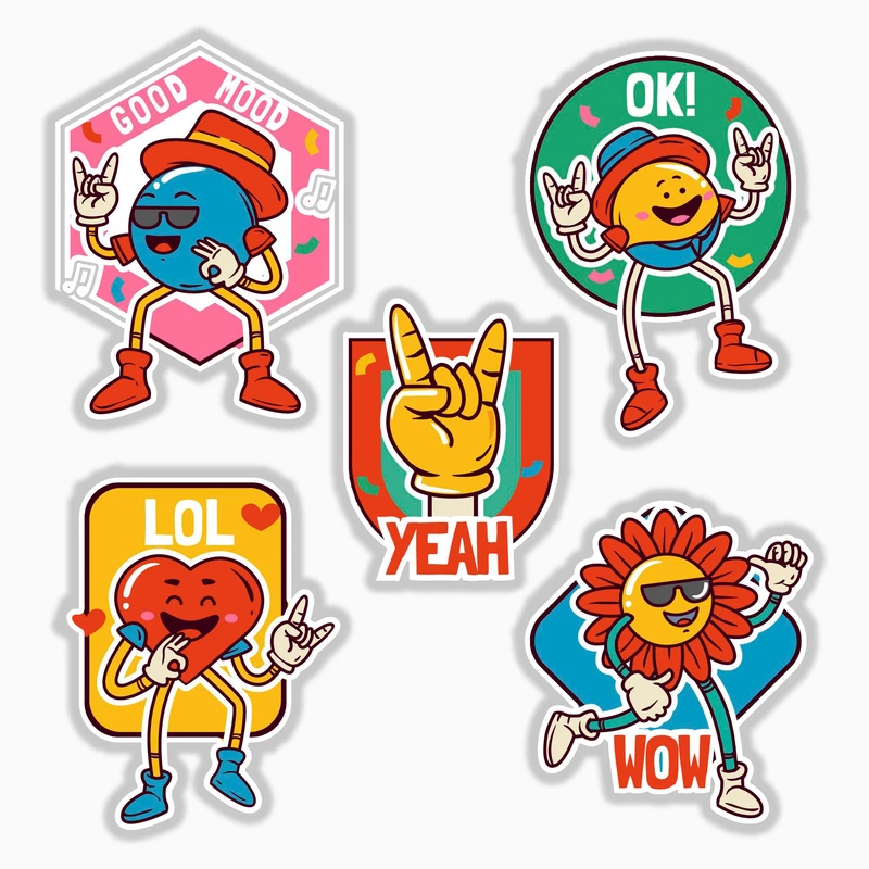 استیکر لپ تاپ و موبایل بووم طرح حال خوب کد MR100 مجموعه 5 عددی