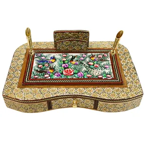 قلمدان خاتم کاری مدل کشویی طرح گل و مرغ برجسته کد 16p23gr