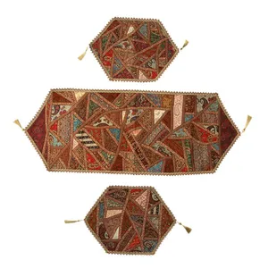 رومیزی سه تکه کرسی دوزی ترمه خاتون کد 130018