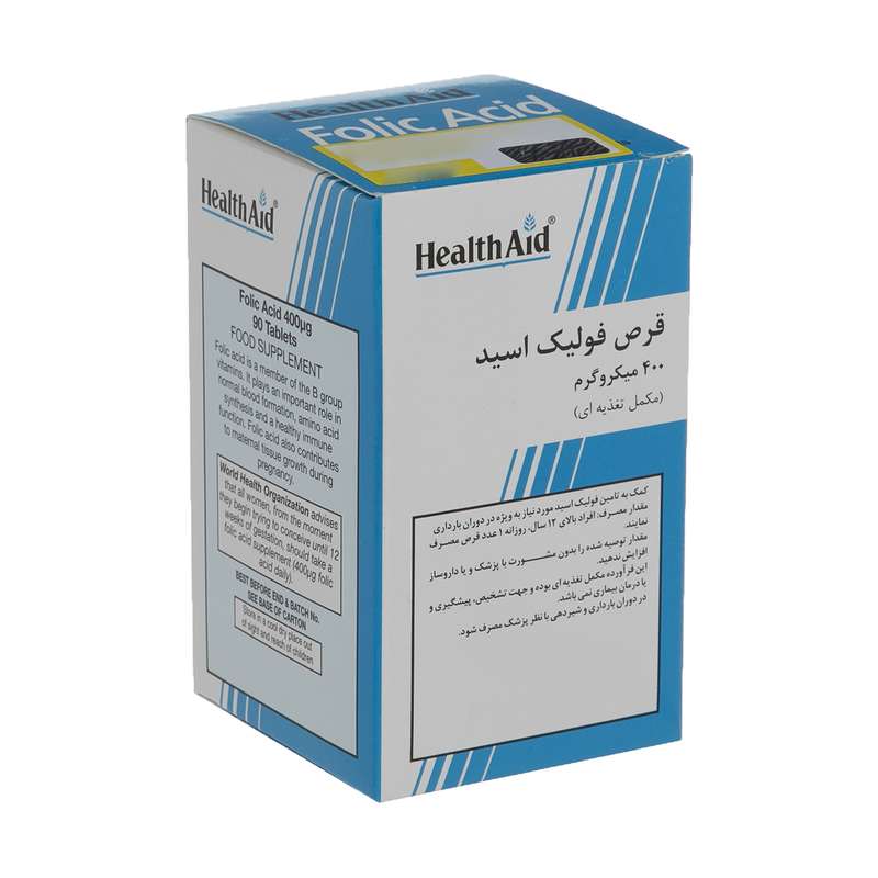 قرص فولیک اسید 400 میکروگرمی هلث اید بسته 90 عددی