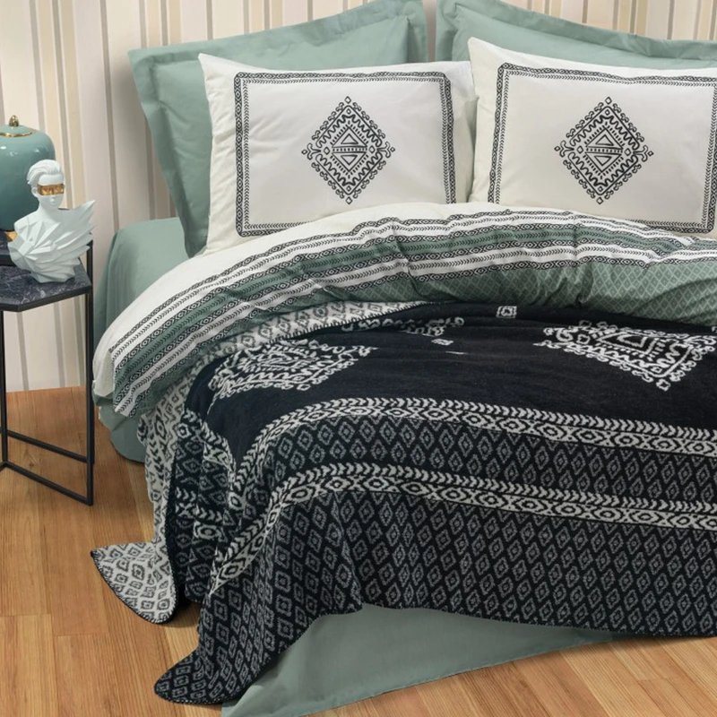 سرویس ملحفه کاتن باکس مدل Pamuk Hardy Yesil دو نفره 5 تکه