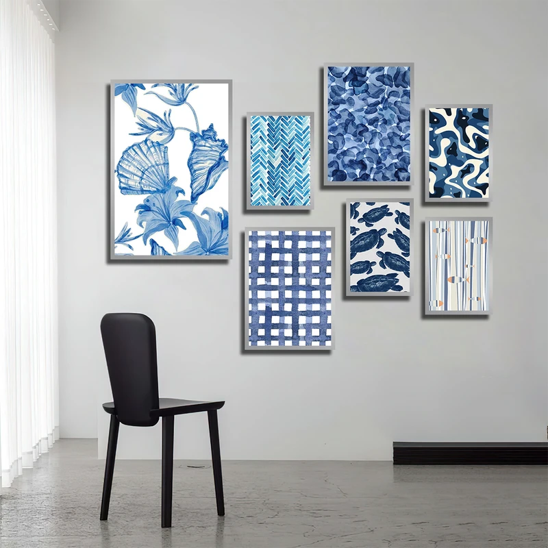 تابلو بکلیت طرح نقاشی گل و لاک پشت مدل SI-3766 فریم نقره ای مجموعه 7 عددی