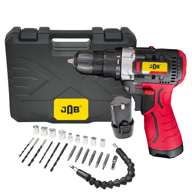 دریل پیچ گوشتی شارژی 10 میلی متری 128 ولت جاب مدل jb-128 poweer x مجموعه 45 عددی