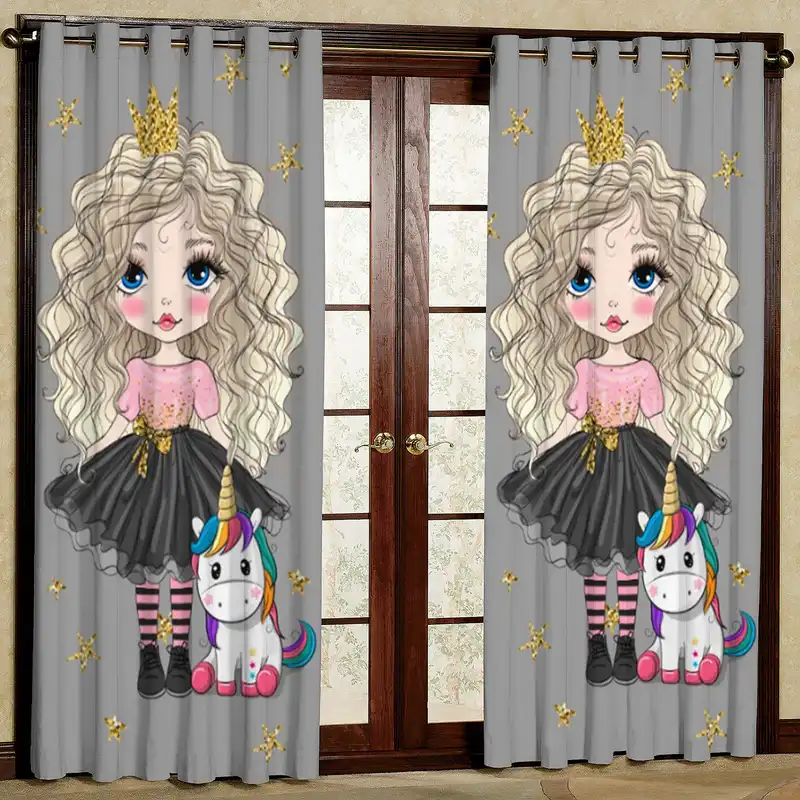 پرده مدل دختر اسب تک شاخ هازان پانچی کد 4375 سایز 140x200 سانتی متر