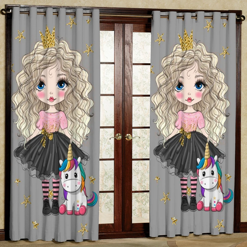 پرده کودک مدل مخمل پانچی طرح دختر کد 4375T2 سایز 200x140 سانتی متر