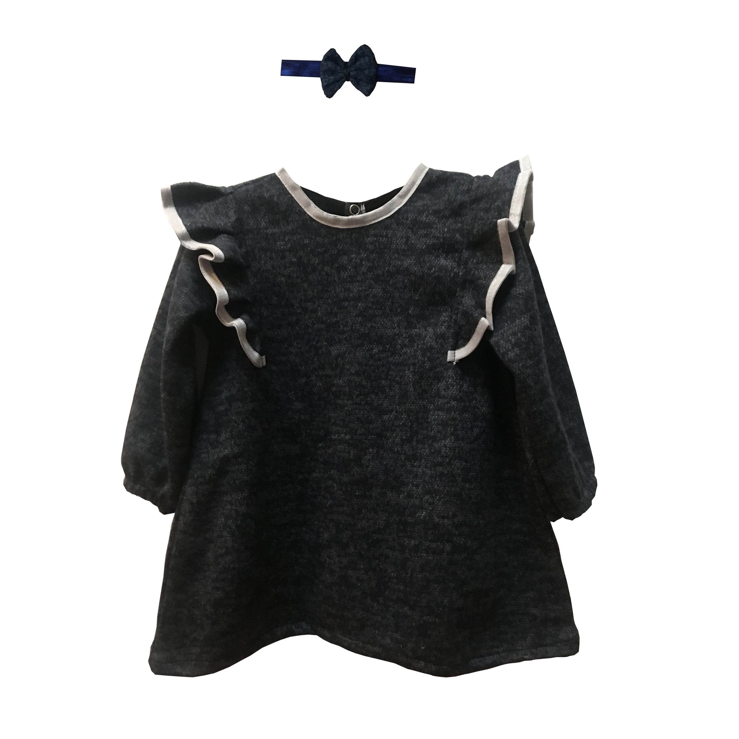 ست پیراهن و هدبند نوزادی مدل لوپی کد 3 رنگ سرمه ایی