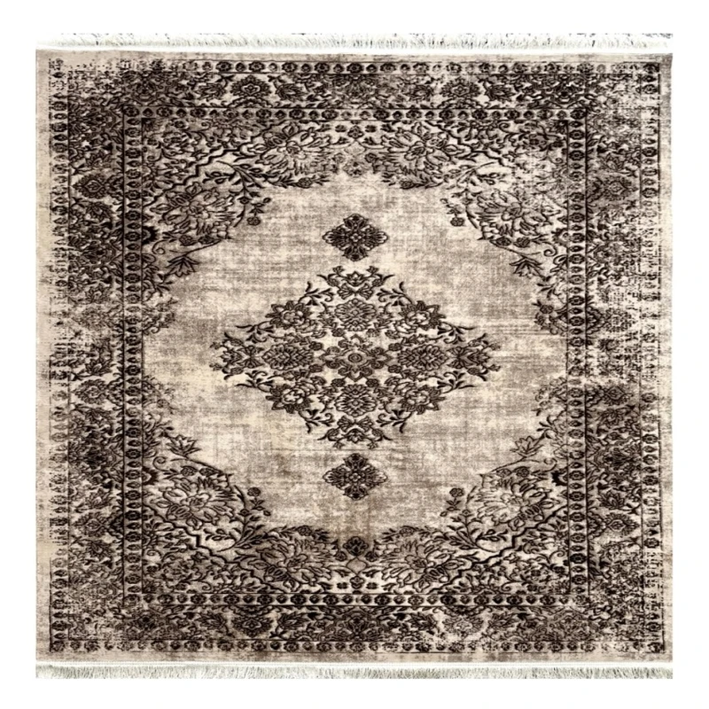 فرش ماشینی 420 شانه زمینه کرم حاشیه قهوه ای مدل 70780