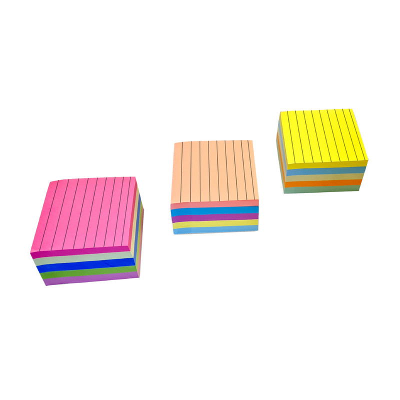 کاغذ یادداشت چسب دار مدل رنگی خط دار سایز 7.5x7.5 سانتی متر بسته 3 عددی