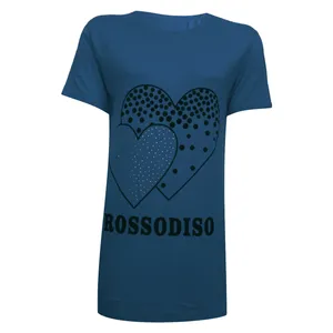 تی شرت آستین کوتاه زنانه مدل دو قلب نخی ویسکوز نگینی کد tm-1981 رنگ سرمه ای 