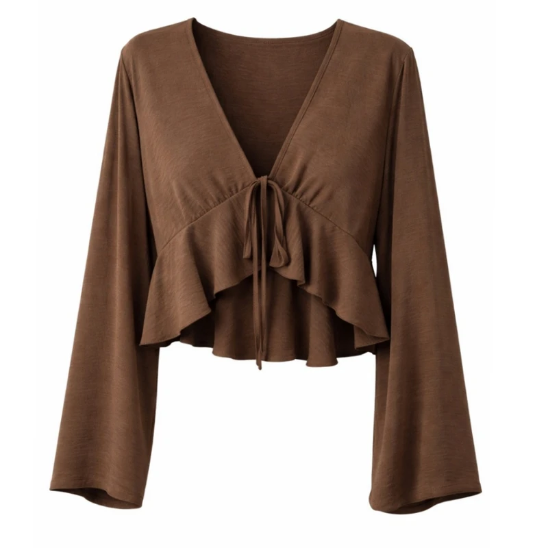 کراپ شومیز آستین بلند یقه هفت زنانه مدل الیزاه کد 015