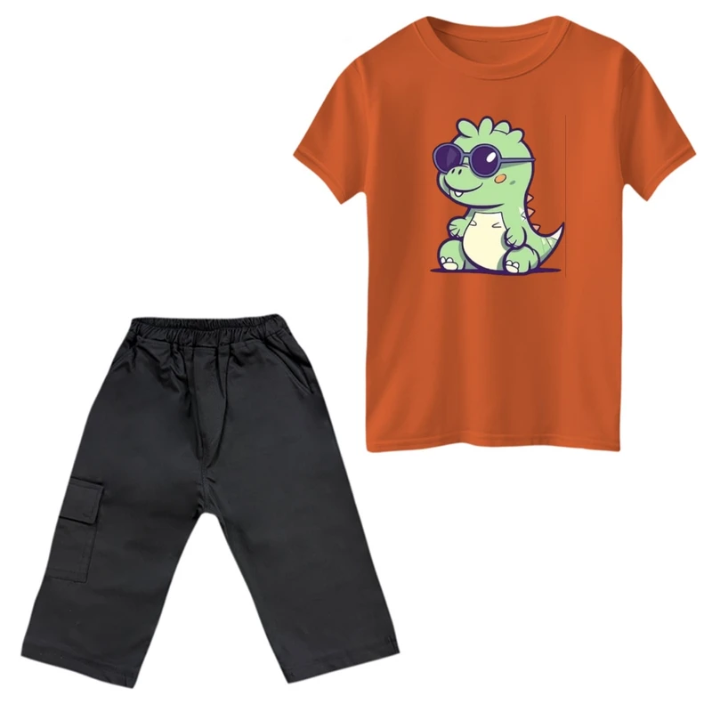 ست تی‌شرت و شلوارک پسرانه مدل دایناسور کد 39