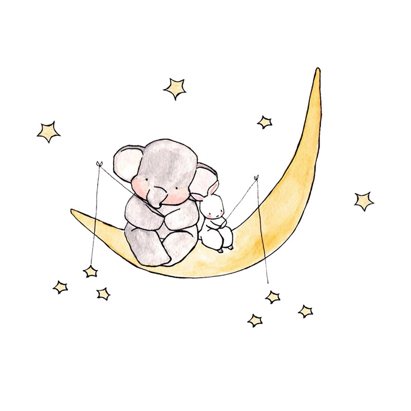 استیکر دیواری اتاق کودک مدل فیل و ماه