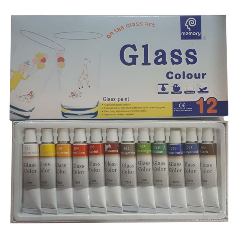 رنگ اکرلیک شیشه مموری کد 58 حجم 12 میلی لیتر بسته 12 عددی