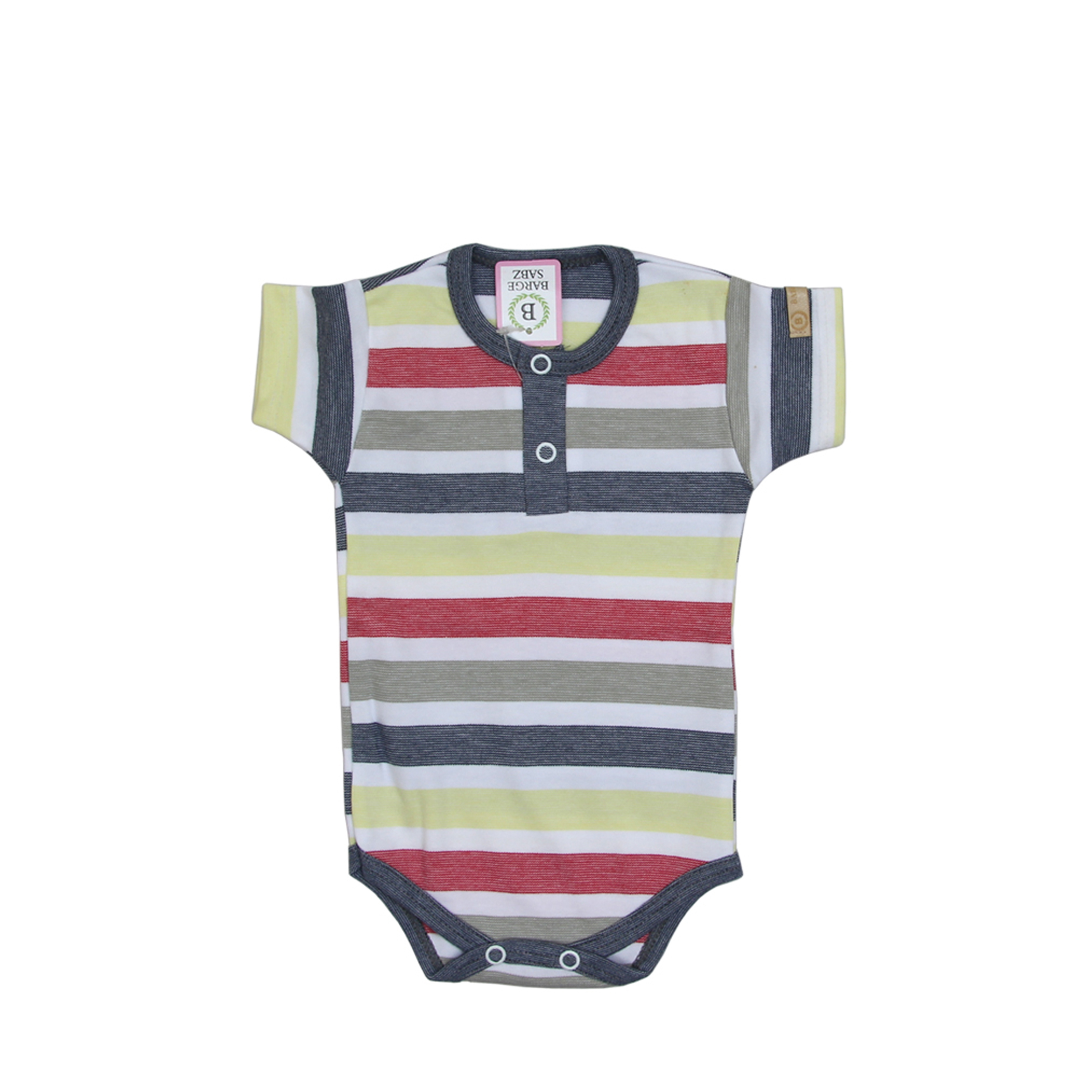 بادی آستین کوتاه نوزادی برگ سبز مدل راه راه